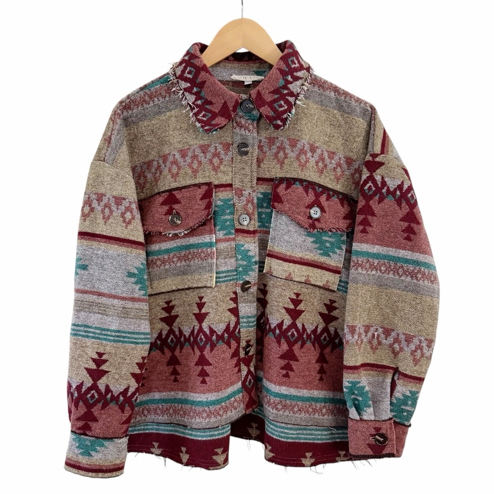 Western Oversized Boho Aztec Jacket Button Down Cut Edge Women’s Size Medium
